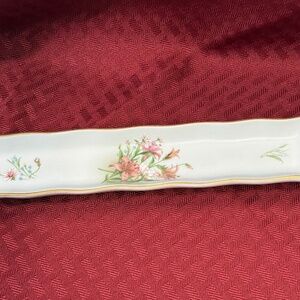 Vintage 1987 Cor footed Olive Relish Trinket Tray Tray Dish Day Lily Cottagecore